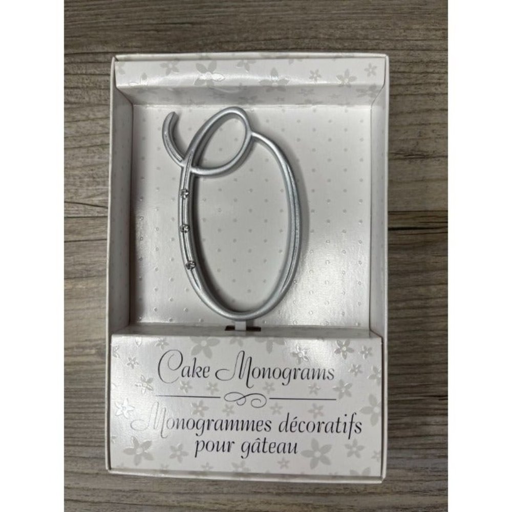 Wedding Small O Silver Finish Monogram Initial Rhinestones Cake Topper
